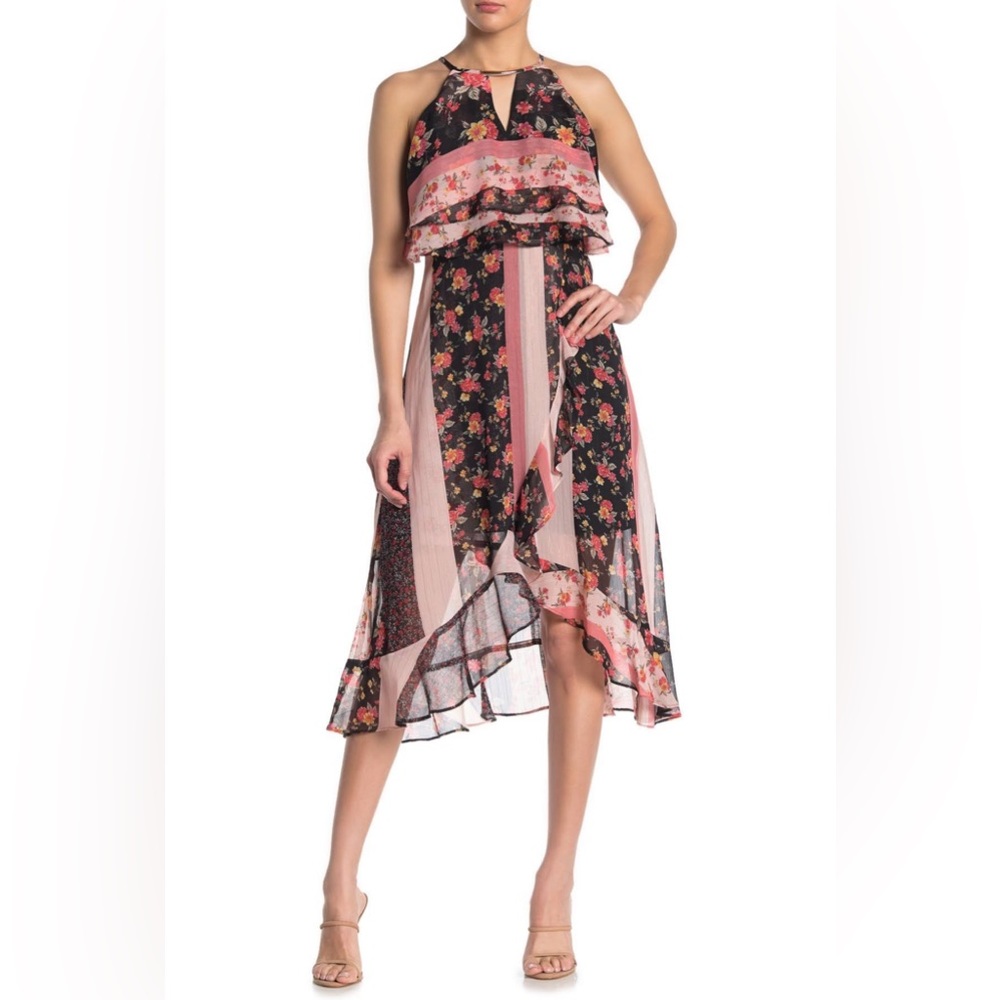 Kensie Mixed-Print High-Low Dress Size 12 - Picture 3 of 10
